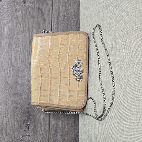Brighton Tan Croc Embossed Leather Crossbody Shoulder Bag - Picture 1 of 9